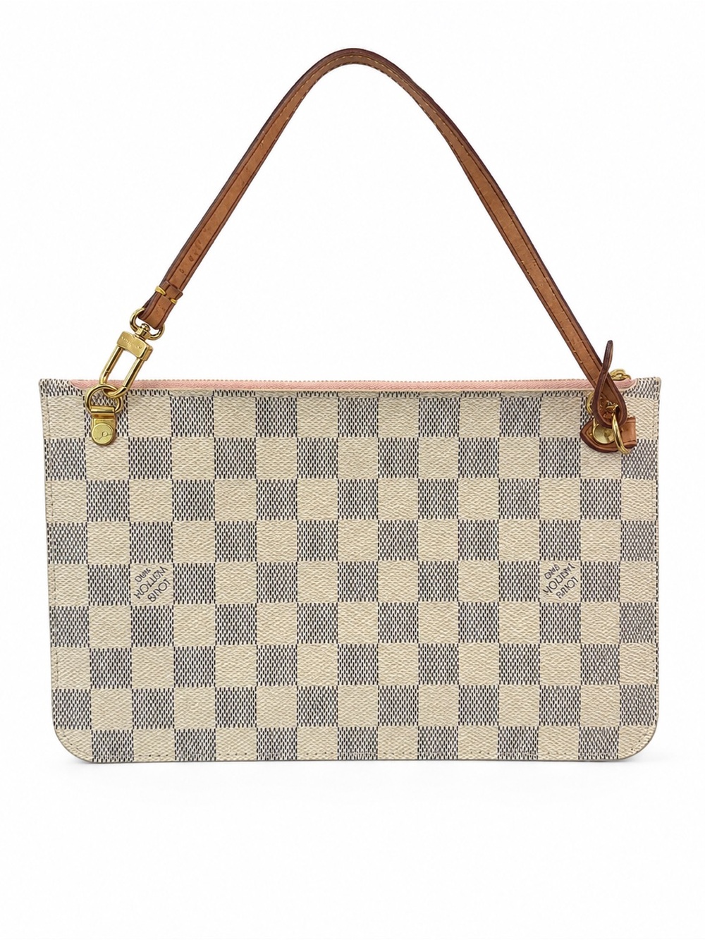 Louis Vuitton Neverfull MM Pochette Damier Azur Rose Ballerine Wristlet SD3146